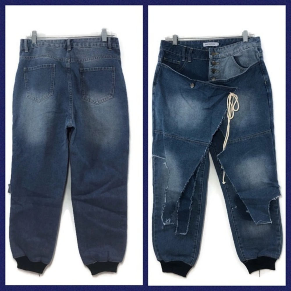 Miss Look Apron Cuffed Jeans